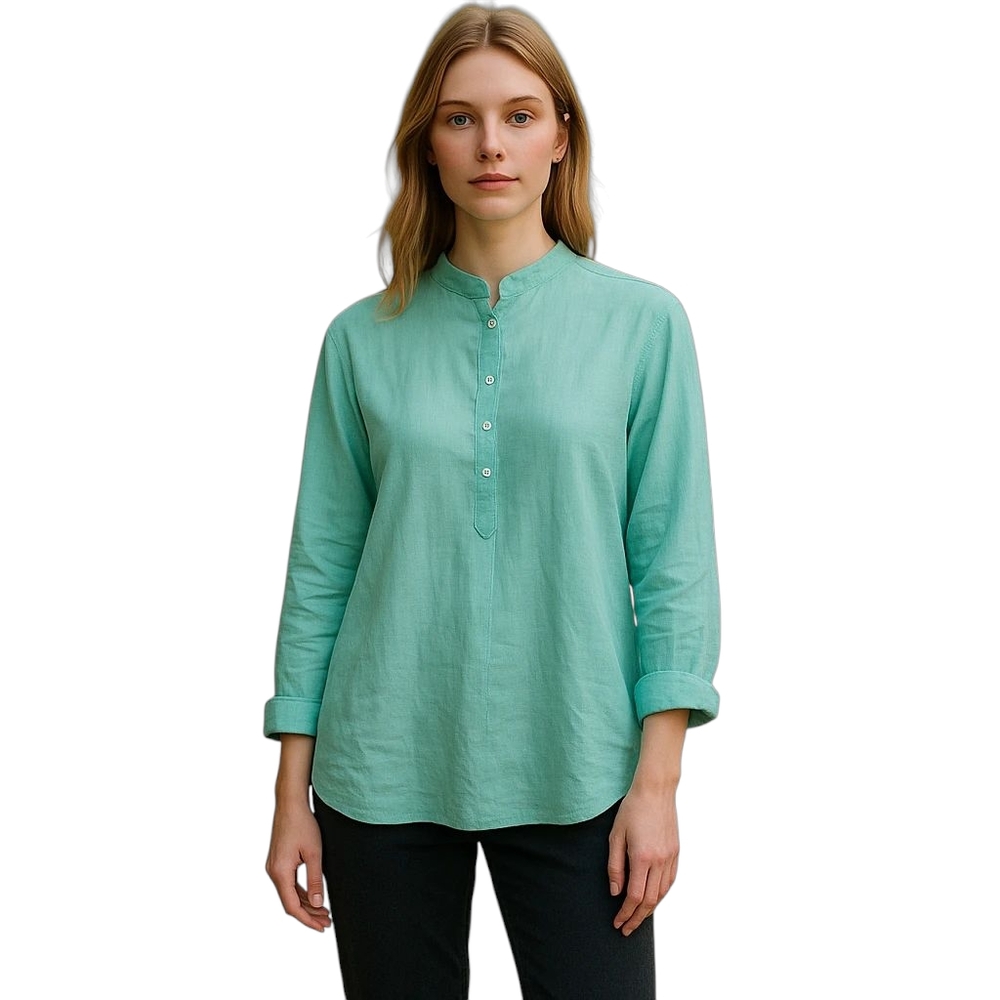 Leoni Al Sole Positanerie Linen Henley Blouse Mint Green Size Small Italian